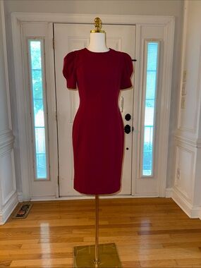 Dkny Burgundy Puff-Sleeve Midi Dress
